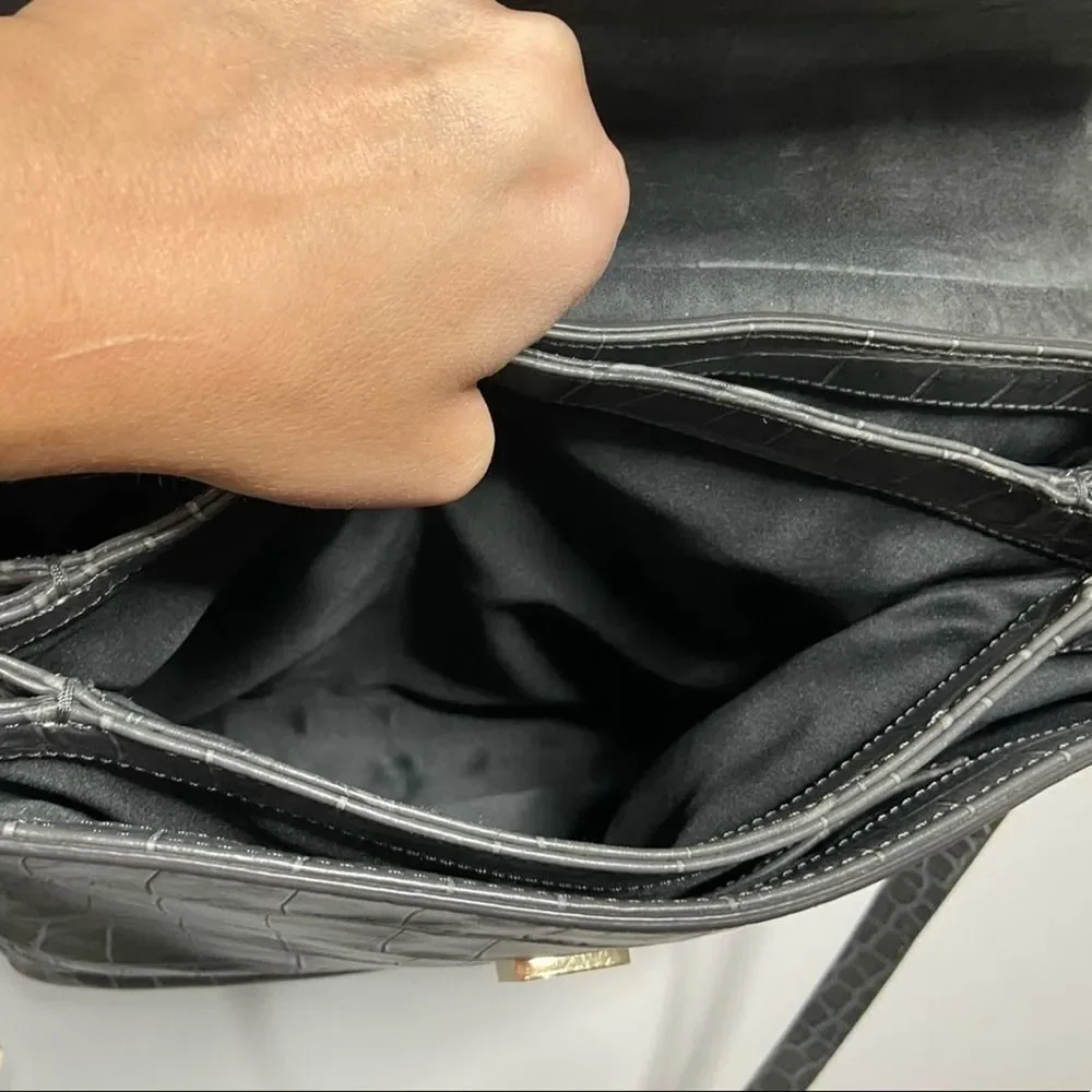 Kate Spade Gray Croc Embossed Leather Satchel Bag Quiet Luxury Chic Capsule